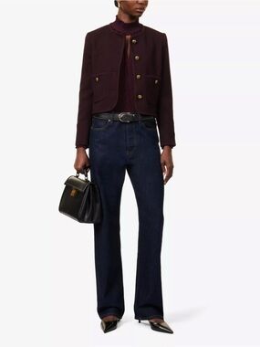 ME+EM Twill Texture Cropped Wool Blend Jacket Deep Merlot Size US 2 NWT